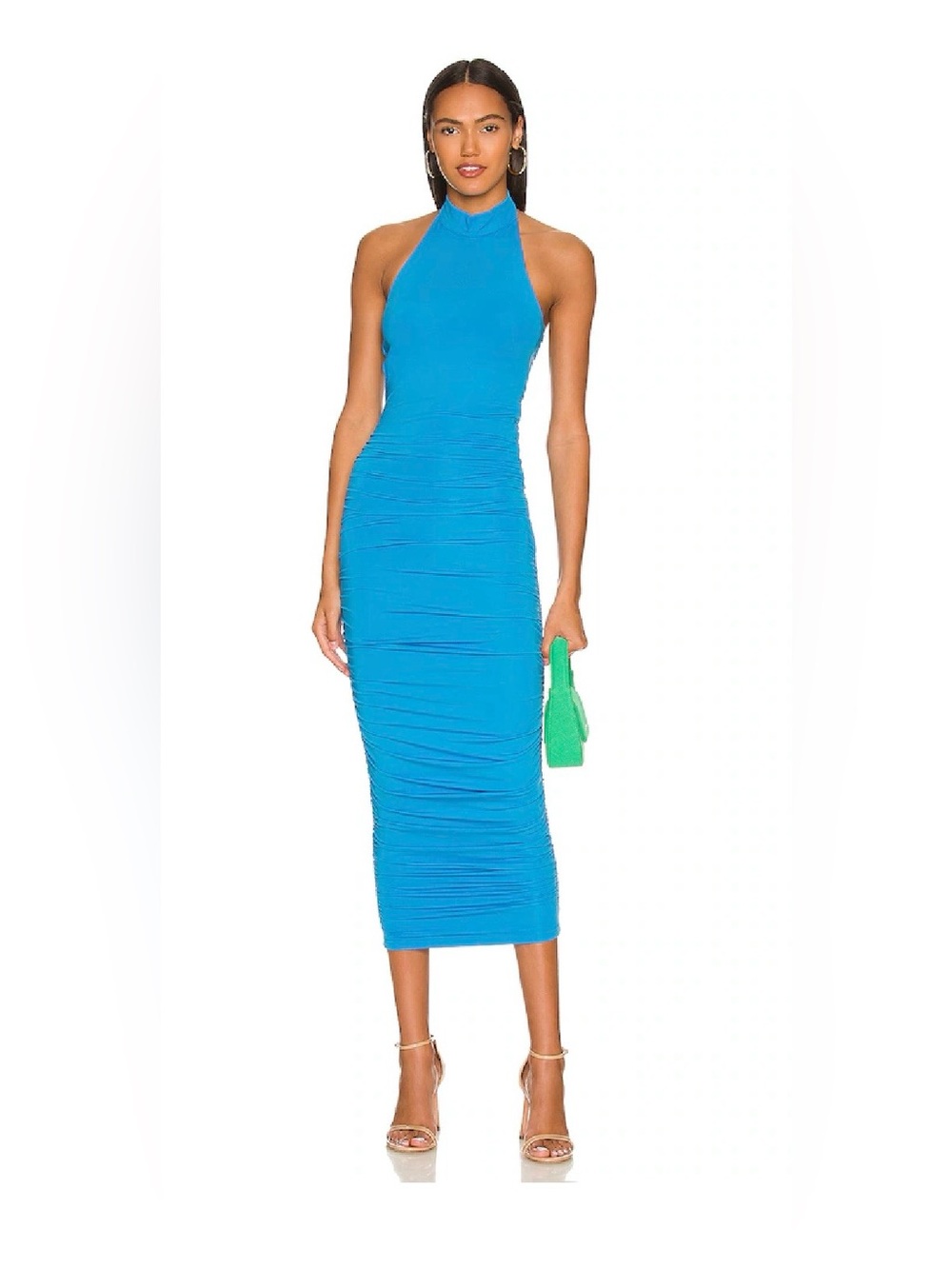 superdown mallory high neck dress in blue - size small